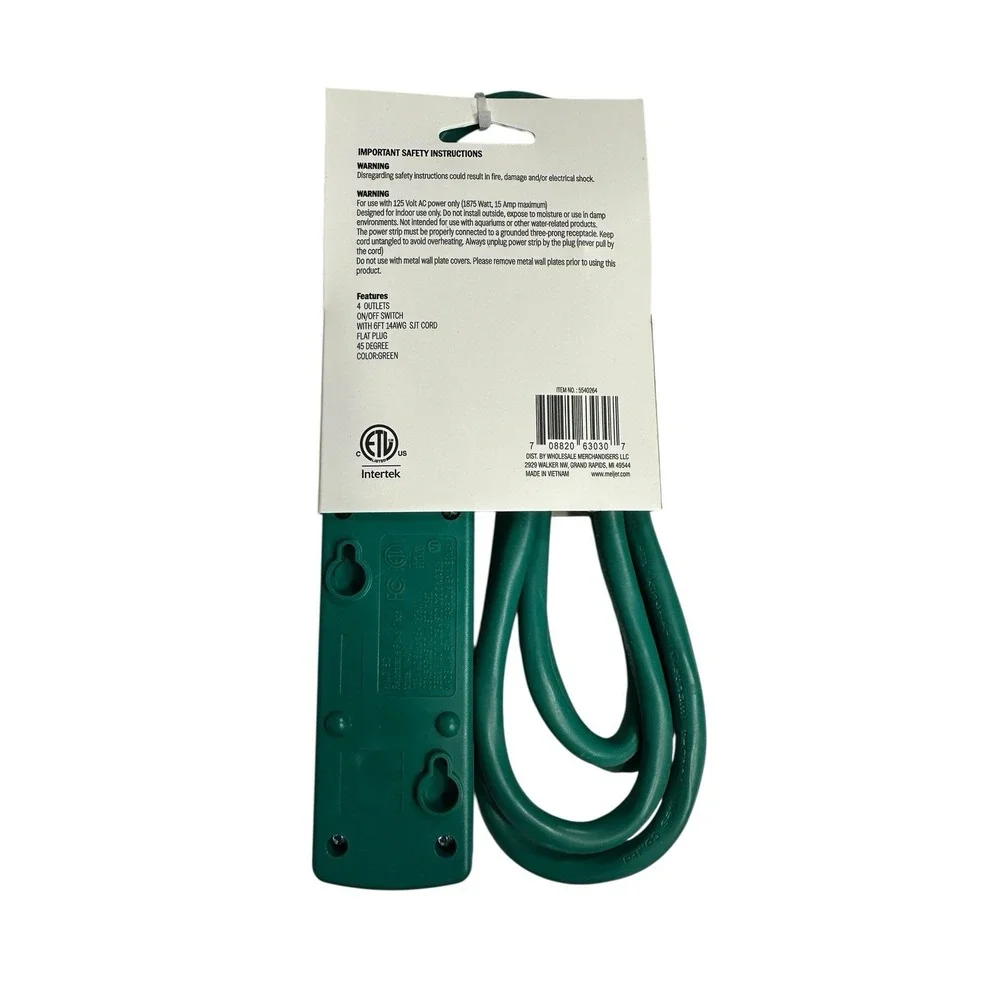 6 foot 4 outlet power strip on/off‎ switch green extension cord